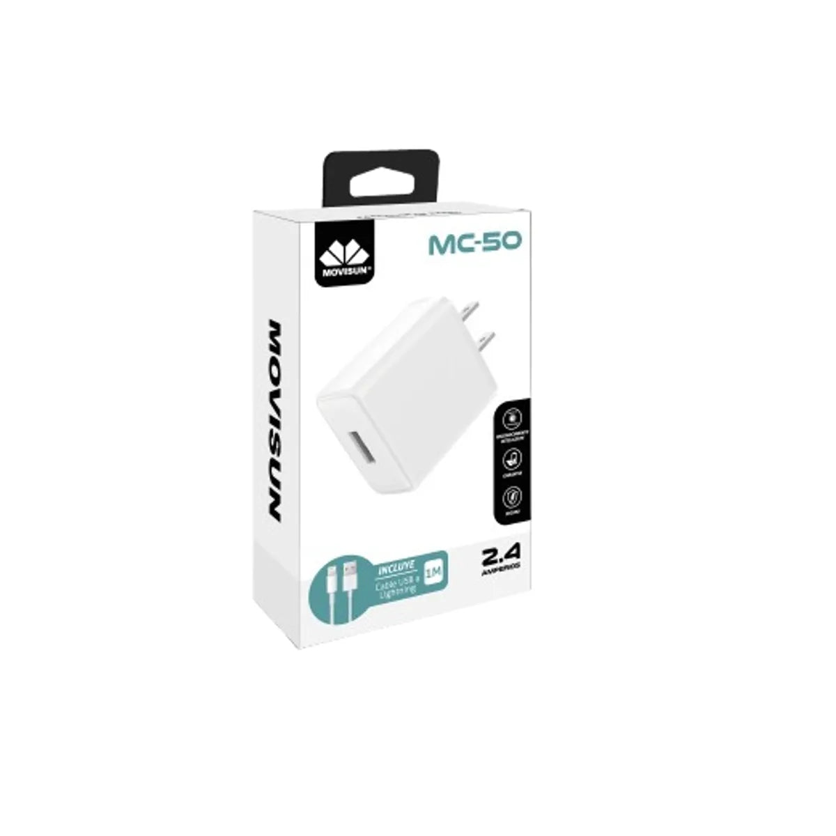 Cargador Movisun Mc-50 USB-LT 2.4 Amperios Blanco
